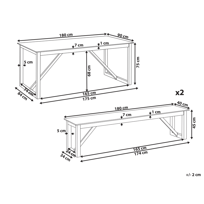 Spisegruppe utendørs med benker Notteri Betong - grå/brun - Hagemøbler - Hagegruppe - Spisegrupper hage