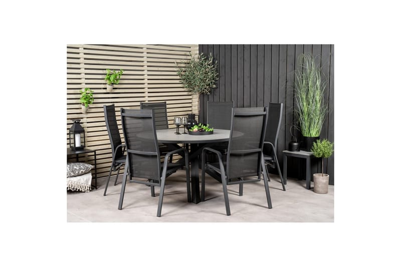 Spisegruppe Parma Rund 140 cm Svart / Grå med Copacabana Stoler 6 stk - 6 stk - Hagemøbler - Hagegruppe - Spisegrupper hage