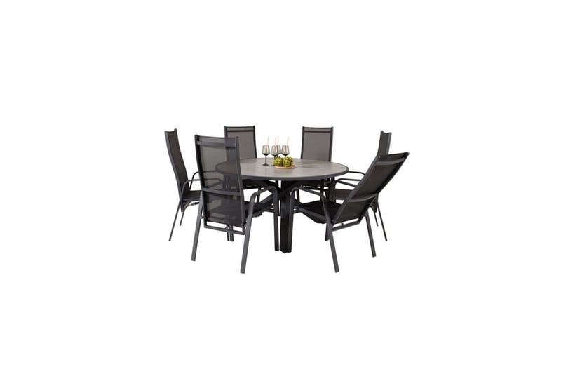 Spisegruppe Parma Rund 140 cm Svart / Grå med Copacabana Stoler 6 stk - 6 stk - Hagemøbler - Hagegruppe - Spisegrupper hage