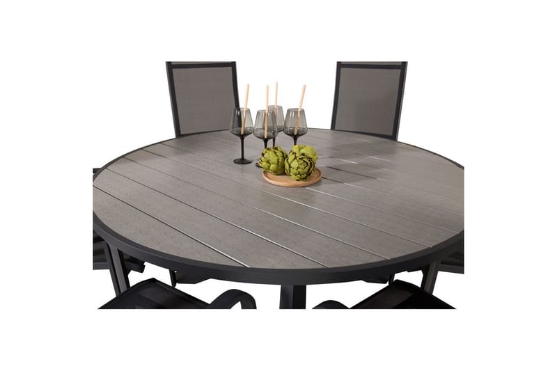 Spisegruppe Parma Rund 140 cm Svart / Grå med Copacabana Stoler 6 stk - 6 stk - Hagemøbler - Hagegruppe - Spisegrupper hage