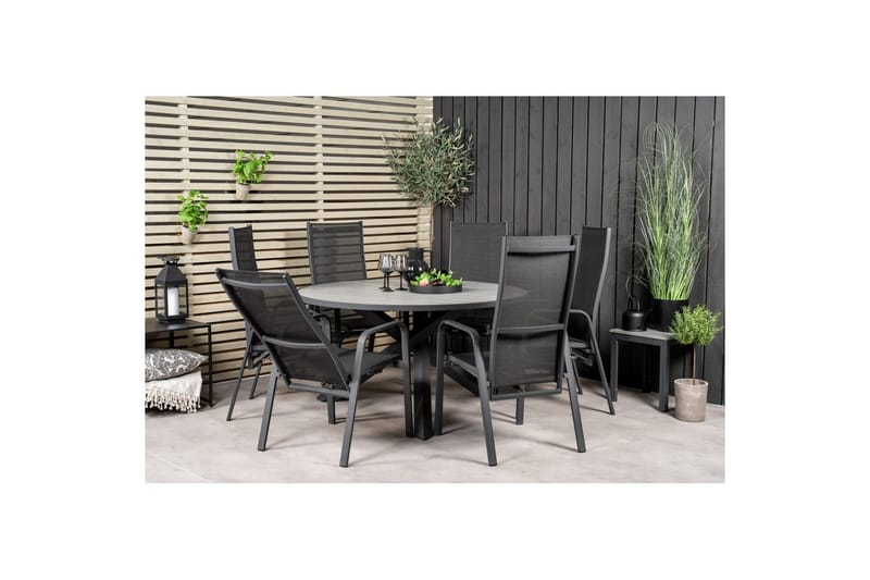 Spisegruppe Parma Rund 140 cm Svart / Grå med Copacabana Stoler 6 stk - 6 stk - Hagemøbler - Hagegruppe - Spisegrupper hage