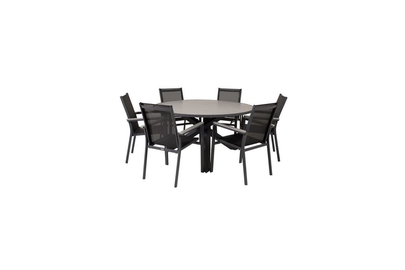 Spisegruppe Parma Rund 140 cm Svart / Grå med Parma Stoler 6 stk - 6 stk - Hagemøbler - Hagegruppe - Spisegrupper hage