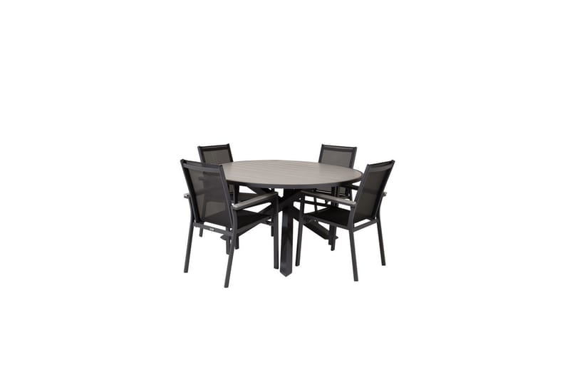 Spisegruppe Parma Rund 140 cm Svart / Grå med Parma Stoler 4 stk - 4 stk - Hagemøbler - Hagegruppe - Spisegrupper hage