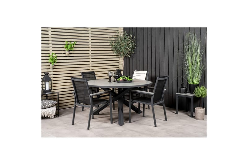 Spisegruppe Parma Rund 140 cm Svart / Grå med Parma Stoler 4 stk - 4 stk - Hagemøbler - Hagegruppe - Spisegrupper hage