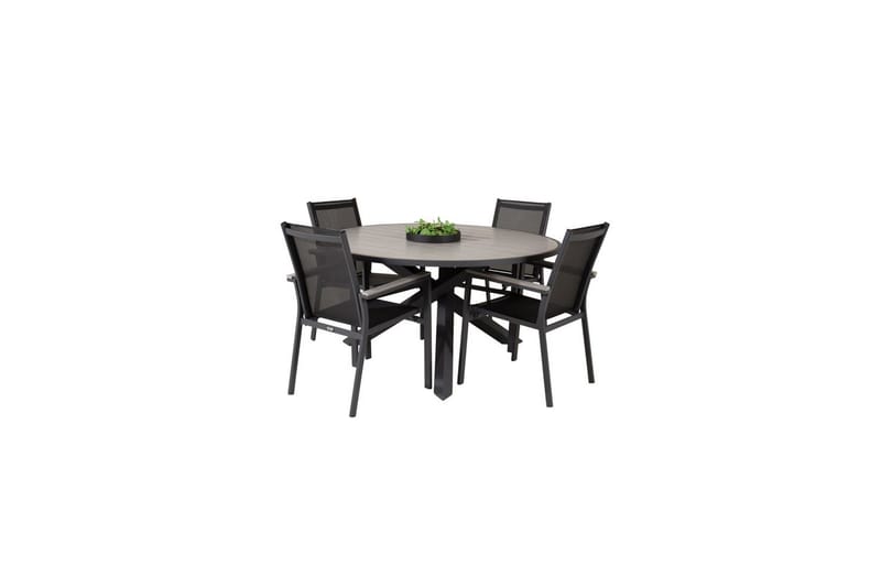 Spisegruppe Parma Rund 140 cm Svart / Grå med Parma Stoler 4 stk - 4 stk - Hagemøbler - Hagegruppe - Spisegrupper hage