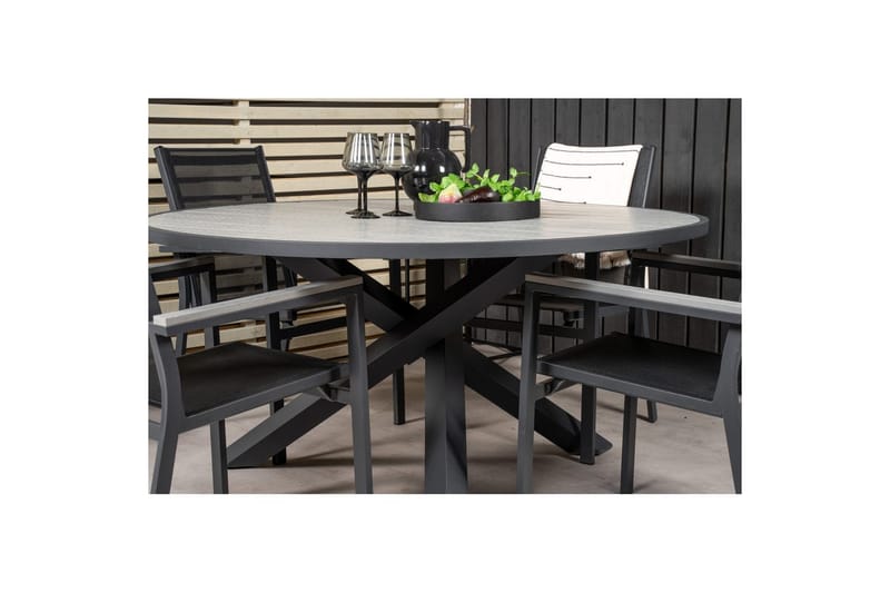 Spisegruppe Parma Rund 140 cm Svart / Grå med Parma Stoler 4 stk - 4 stk - Hagemøbler - Hagegruppe - Spisegrupper hage