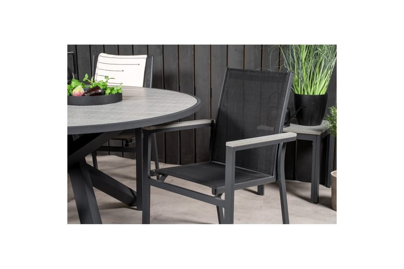 Spisegruppe Parma Rund 140 cm Svart / Grå med Parma Stoler 4 stk - 4 stk - Hagemøbler - Hagegruppe - Spisegrupper hage