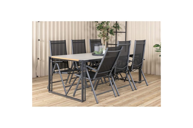 Texas Spisegruppe 200cm + 6 Break Posisjonsstoler Svart/Grå - Venture Home - Hagemøbler - Hagegruppe - Spisegrupper hage