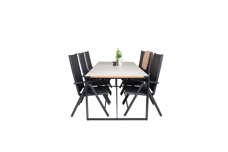 Texas Spisegruppe 200cm + 6 Break Posisjonsstoler Svart/Grå - Venture Home - Hagemøbler - Hagegruppe - Spisegrupper hage