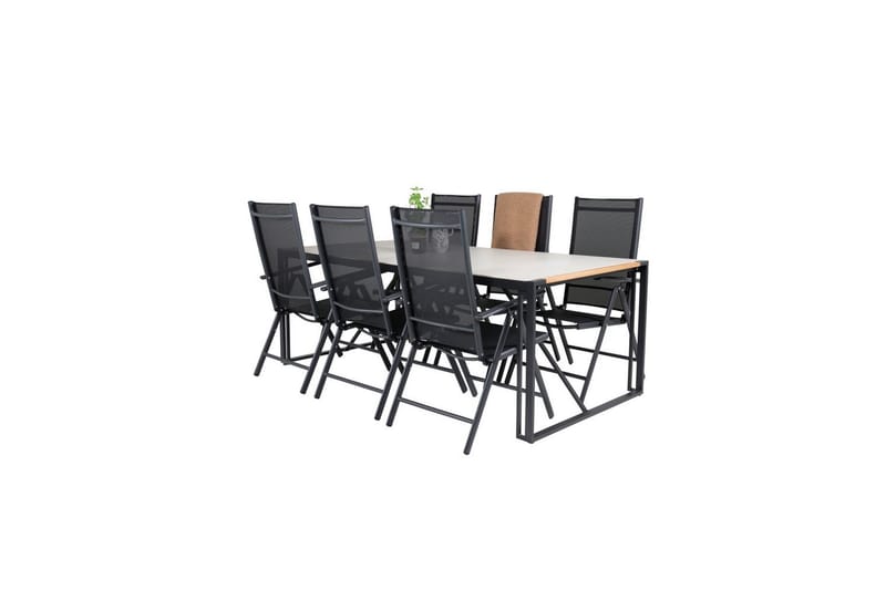 Texas Spisegruppe 200cm + 6 Break Posisjonsstoler Svart/Grå - Venture Home - Hagemøbler - Hagegruppe - Spisegrupper hage