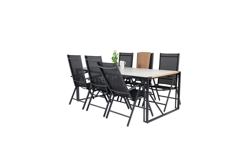 Texas Spisegruppe 200cm + 6 Break Posisjonsstoler Svart/Grå - Venture Home - Hagemøbler - Hagegruppe - Spisegrupper hage