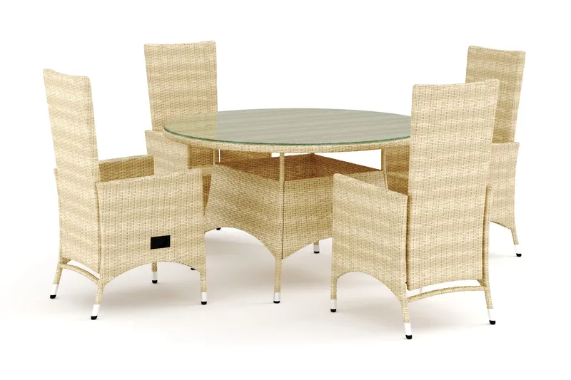 Thor utendørs rund spisegruppe 140 cm med 4 Jenny spisestoler - Beige - Hagemøbler - Hagegruppe - Spisegrupper hage