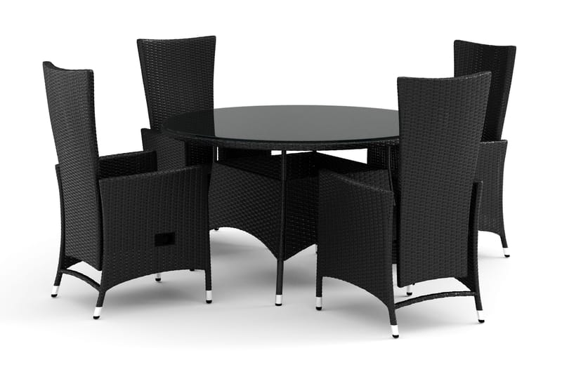 Thor utendørs rund spisegruppe 140 cm med 4 Jenny spisestoler - Svart - Hagemøbler - Hagegruppe - Spisegrupper hage
