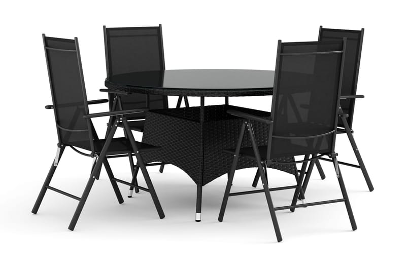 Thor utendørs rund spisegruppe 140 cm med 4 Maggie regulerbare stoler, Svart