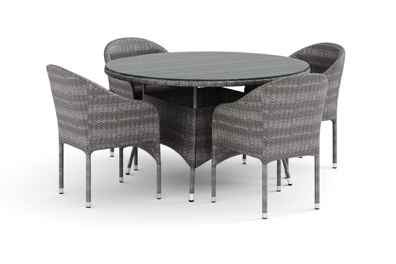 Thor utendørs rund spisegruppe 140 cm med 4 Thor lenestoler - Grå - Hagemøbler - Hagegruppe - Spisegrupper hage