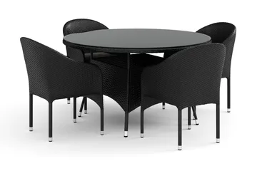 Thor utendørs rund spisegruppe 140 cm med 4 Thor lenestoler - Svart - Hagemøbler - Hagegruppe - Spisegrupper hage