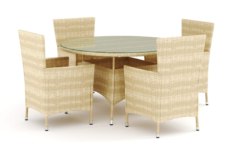 Thor utendørs rund spisegruppe 140 cm med 4 Thor utefåtøljer - Beige - Hagemøbler - Hagegruppe - Spisegrupper hage