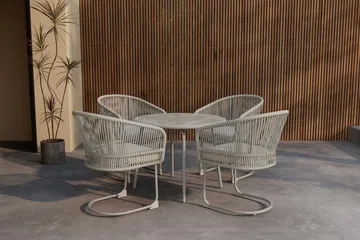 Tilos spisegruppe 90 cm med 4 stoler utendørs - Lys grå - Hagemøbler - Hagegruppe - Spisegrupper hage