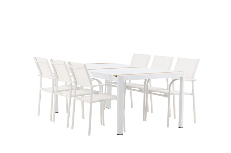 Togo Spisegruppe 200 cm Rektangulær med 6 Santorini Stoler - Natur - Hagemøbler - Hagegruppe - Spisegrupper hage
