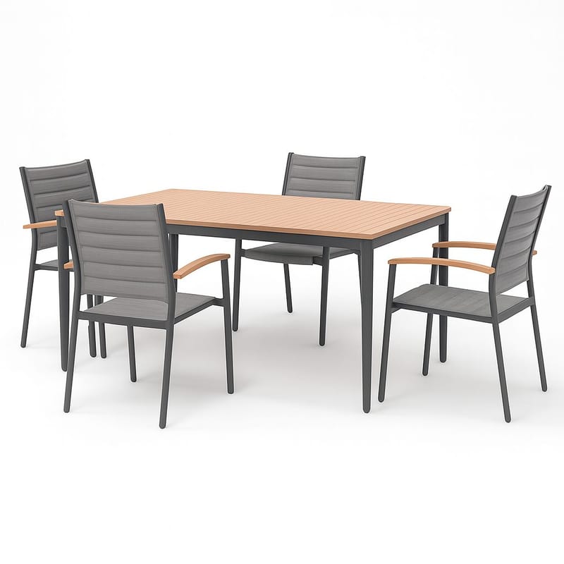 TOPAZ Spisegruppe 144 cm 4 lenestoler - Magnesiumgrå - Hagemøbler - Hagegruppe - Spisegrupper hage