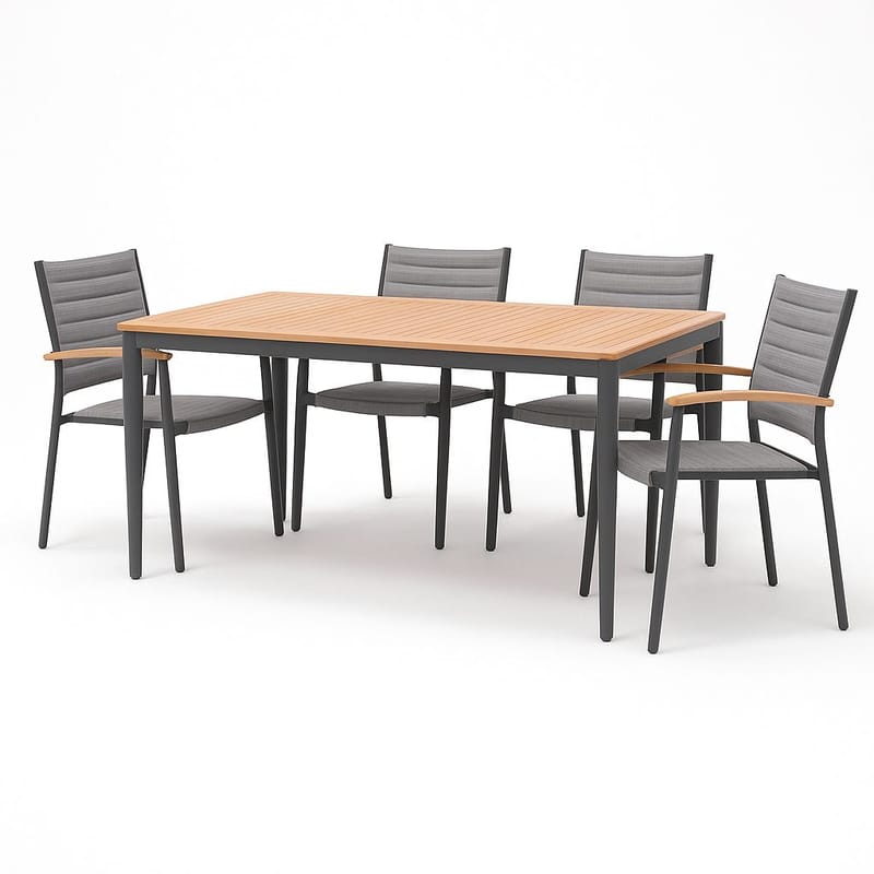 TOPAZ Spisegruppe 144 cm 4 lenestoler - Magnesiumgrå - Hagemøbler - Hagegruppe - Spisegrupper hage