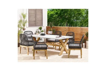 Trädgårdsmöbelset Beliani Olbia 6-sits Krämvit/svart/ljust trä Cream white||Black||Light wood - Hagemøbler - Hagegruppe - Spisegrupper hage