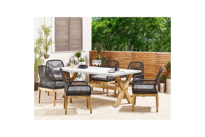 Trädgårdsmöbelset Beliani Olbia 6-sits Krämvit/svart/ljust trä Cream white||Black||Light wood - Hagemøbler - Hagegruppe - Spisegrupper hage