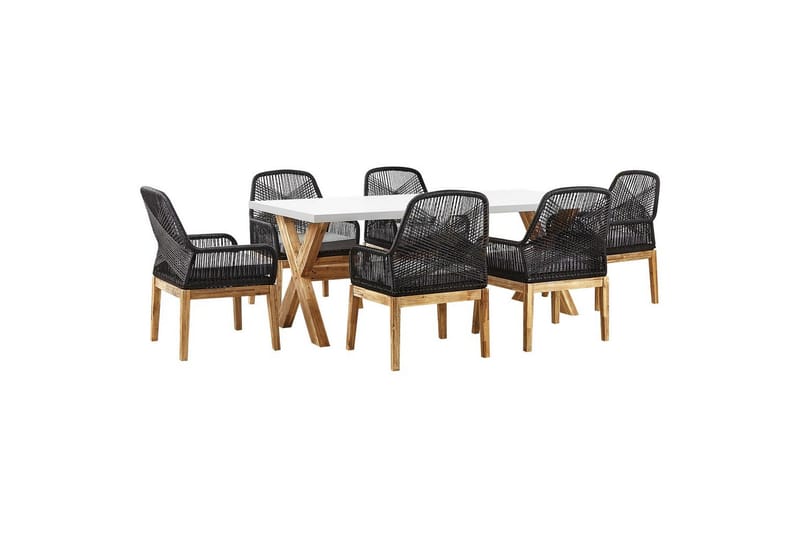 Trädgårdsmöbelset Beliani Olbia 6-sits Krämvit/svart/ljust trä Cream white||Black||Light wood, undefined