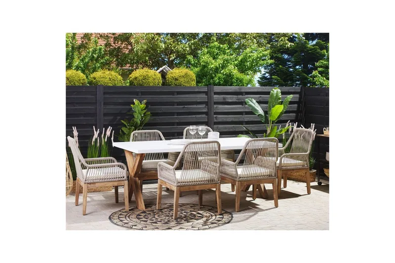 Trädgårdsmöbelset Beliani Olbia 6-sits Krämvit/svart/ljust trä White||Beige||Light wood - Hagemøbler - Hagegruppe - Spisegrupper hage