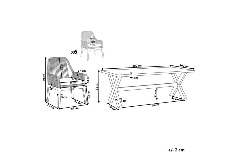 Trädgårdsmöbelset Beliani Olbia 6-sits Krämvit/svart/ljust trä White||Beige||Light wood - Hagemøbler - Hagegruppe - Spisegrupper hage