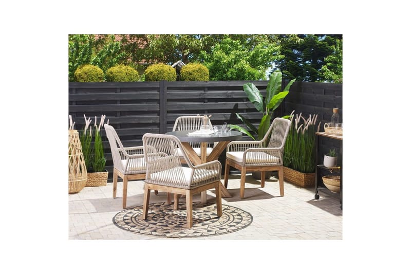 Trädgårdsmöbelset Beliani Olbia med runt betongbord Grey||Beige||Light wood - Hagemøbler - Hagegruppe - Spisegrupper hage
