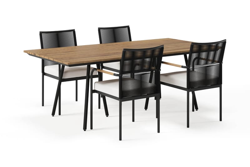 Trio Spisebord 200 cm med 4 Sonia Spisestoler - Svart/Natur - Hagemøbler - Hagegruppe - Spisegrupper hage