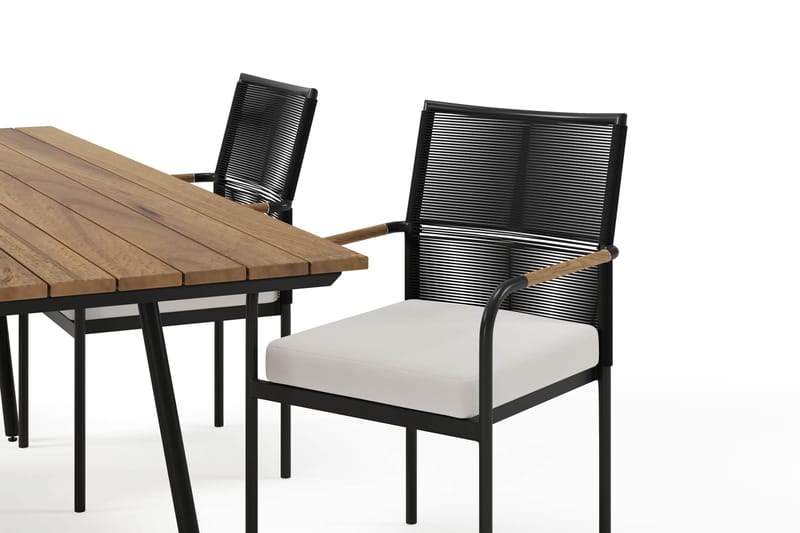 Trio Spisebord 200 cm med 4 Sonia Spisestoler - Svart/Natur - Hagemøbler - Hagegruppe - Spisegrupper hage