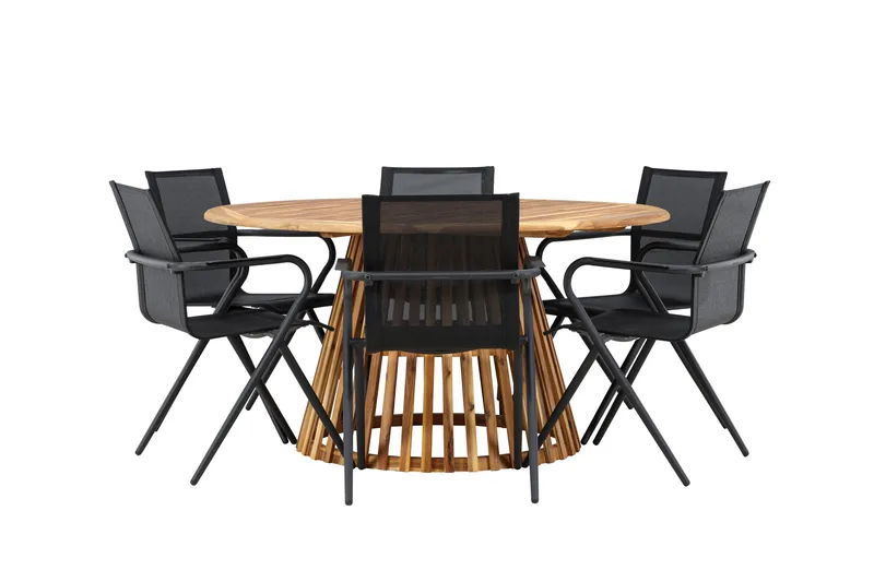 Tucumán Spisegruppe 120 cm Rund med 6 Alina Stoler - Natur - Hagemøbler - Hagegruppe - Spisegrupper hage