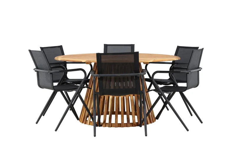 Tucumán Spisegruppe 120 cm Rund med 6 Alina Stoler - Natur - Hagemøbler - Hagegruppe - Spisegrupper hage