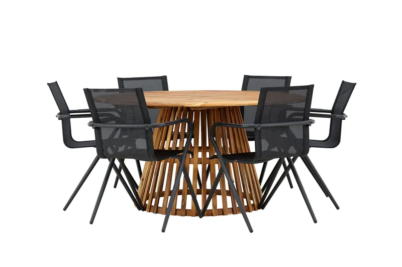 Tucumán Spisegruppe 120 cm Rund med 6 Alina Stoler - Natur - Hagemøbler - Hagegruppe - Spisegrupper hage