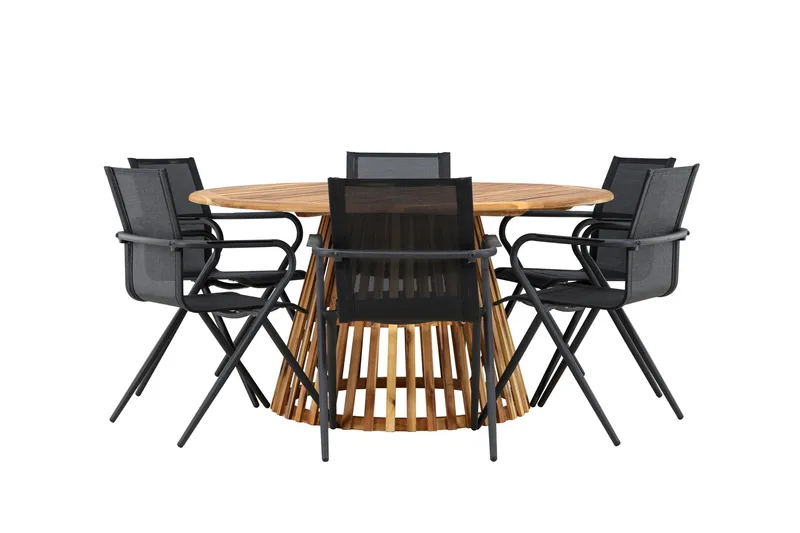 Tucumán Spisegruppe 120 cm Rund med 6 Alina Stoler - Natur - Hagemøbler - Hagegruppe - Spisegrupper hage