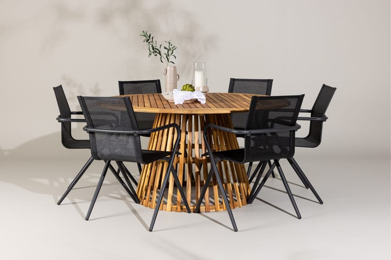 Tucumán Spisegruppe 120 cm Rund med 6 Alina Stoler - Natur - Hagemøbler - Hagegruppe - Spisegrupper hage