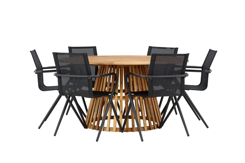 Tucumán Spisegruppe 120 cm Rund med 6 Alina Stoler - Natur - Hagemøbler - Hagegruppe - Spisegrupper hage