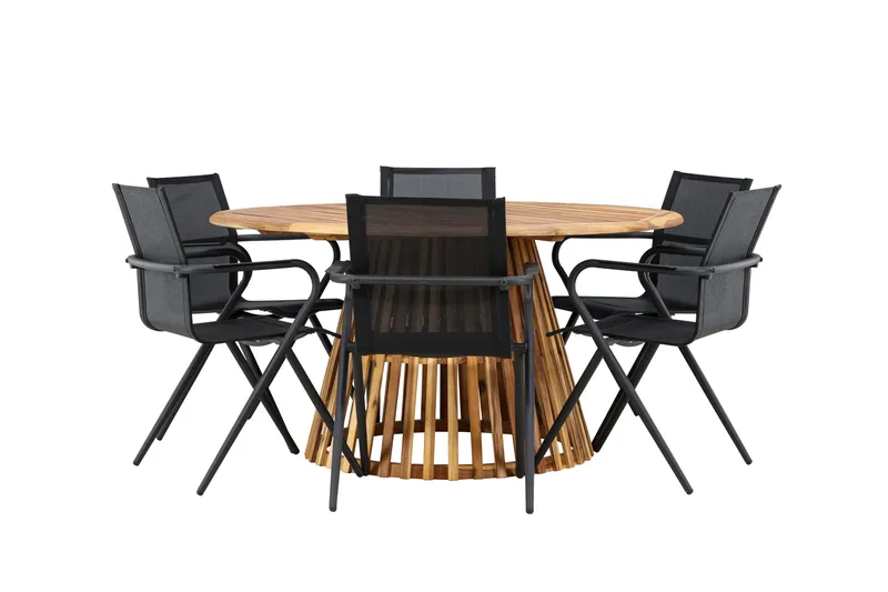 Tucumán Spisegruppe 120 cm Rund med 6 Alina Stoler - Natur - Hagemøbler - Hagegruppe - Spisegrupper hage