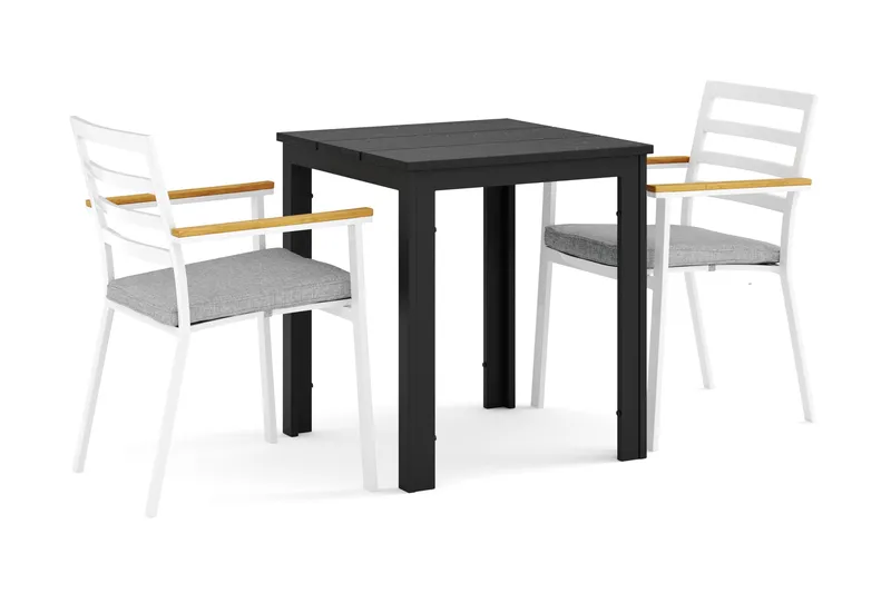 Tunis utendørs cafésett 70x70 cm med 2 Oliver karmstoler, Svart/svart