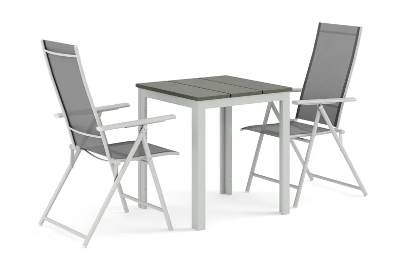 Tunis utendørs cafésett 70x70 cm med 2 Sanna regulerbare stoler - Hvit/grå - Hagemøbler - Hagegruppe - Spisegrupper hage
