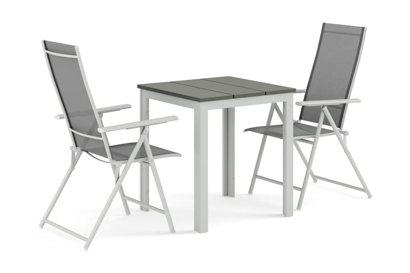 Tunis utendørs cafésett 70x70 cm med 2 Sanna regulerbare stoler, Hvit/grå