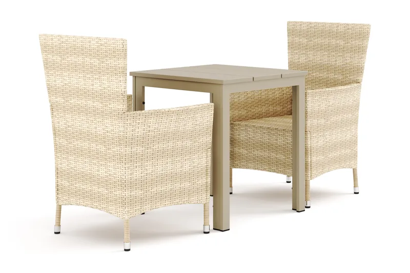Tunis utendørs caféssett 70x70 cm med 2 Thor utendørs lenestoler, Beige/Beige