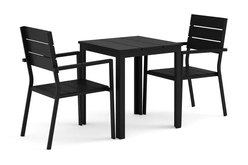 Tunis utendørs caféssett 70x70 cm med 2 Tunis stablebare stoler - Svart/Svart - Hagemøbler - Hagegruppe - Spisegrupper hage