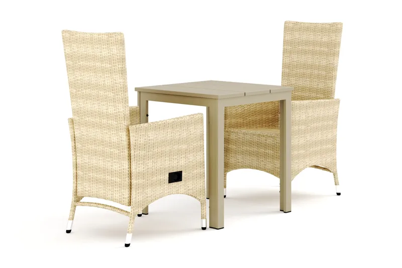 Tunis utendørs kafésett 70x70 cm med 2 Jenny spisestoler - Beige/Beige - Hagemøbler - Hagegruppe - Spisegrupper hage