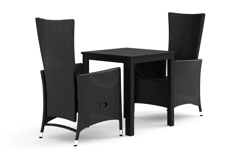 Tunis utendørs kafésett 70x70 cm med 2 Jenny spisestoler - Svart/Svart - Hagemøbler - Hagegruppe - Spisegrupper hage