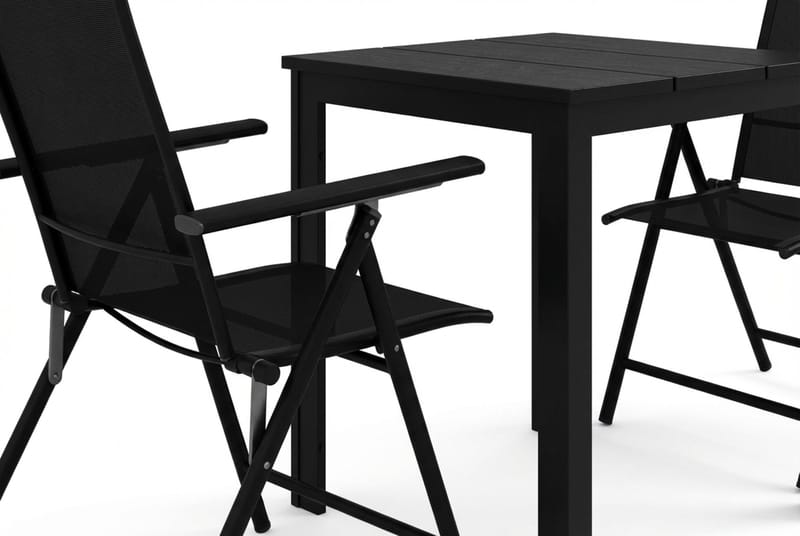 Tunis utendørs kafésett 70x70 cm med 2 Sanna posisjonsstoler - Svart/Svart - Hagemøbler - Balkong - Balkongmøbler - Balkonggrupper
