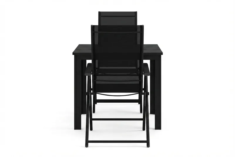 Tunis utendørs kafésett 70x70 cm med 2 Sanna posisjonsstoler - Svart/Svart - Hagemøbler - Balkong - Balkongmøbler - Balkonggrupper