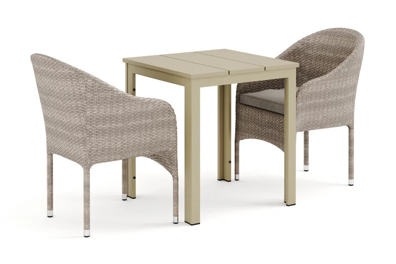 Tunis utendørs kafésett 70x70 cm med 2 Thor lenestoler - Beige/Beige - Hagemøbler - Hagegruppe - Spisegrupper hage